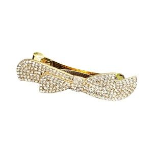 Elegant Gold Rhinestone Bow Hair Clip